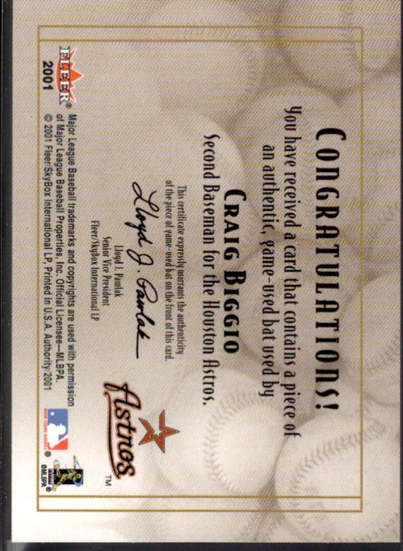 Craig Biggio Bat Card 2001 Fleer Authority Diamond Cuts Memorabilia #4  Image 2