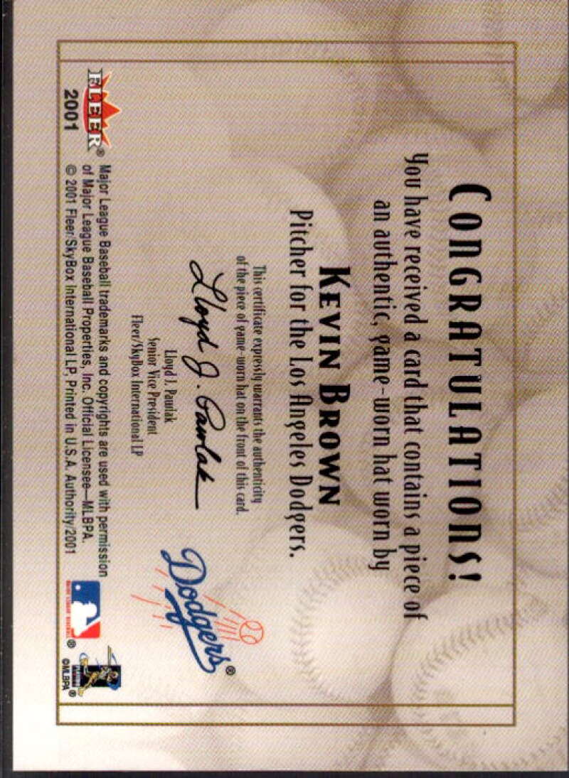 Kevin Brown Hat Card 2001 Fleer Authority Diamond Cuts Memorabilia #10  Image 2