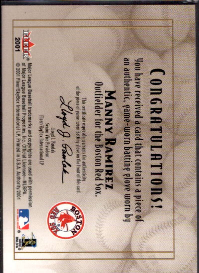 Manny Ramirez Sox Btg Glv 2001 Fleer Authority Diamond Cuts Memorabilia #79  Image 2