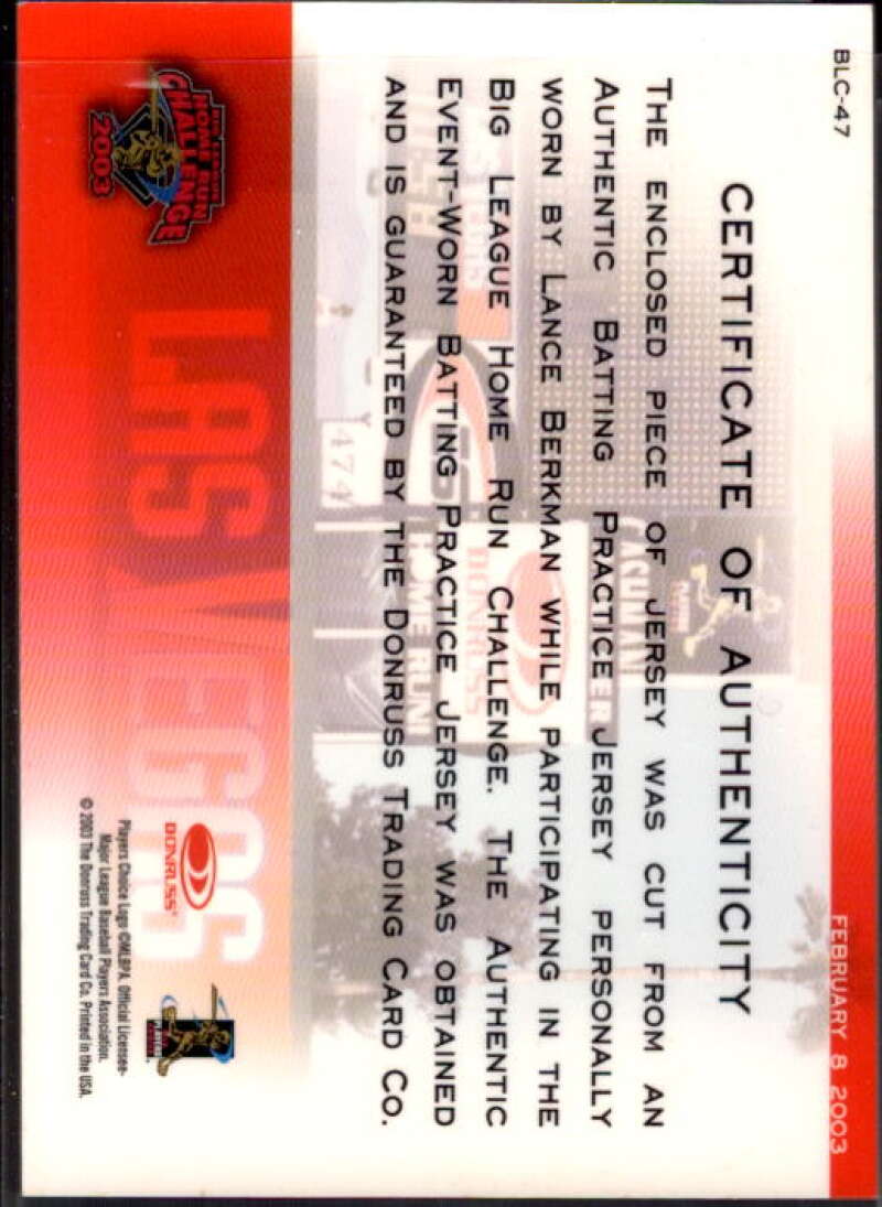 Lance Berkman 03 BP Jsy Card 2003 Studio Big League Challenge Materials #47  Image 2