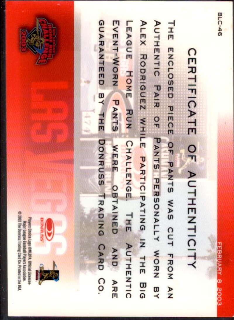 Alex Rodriguez 03 Pants Card 2003 Studio Big League Challenge Materials #46  Image 2