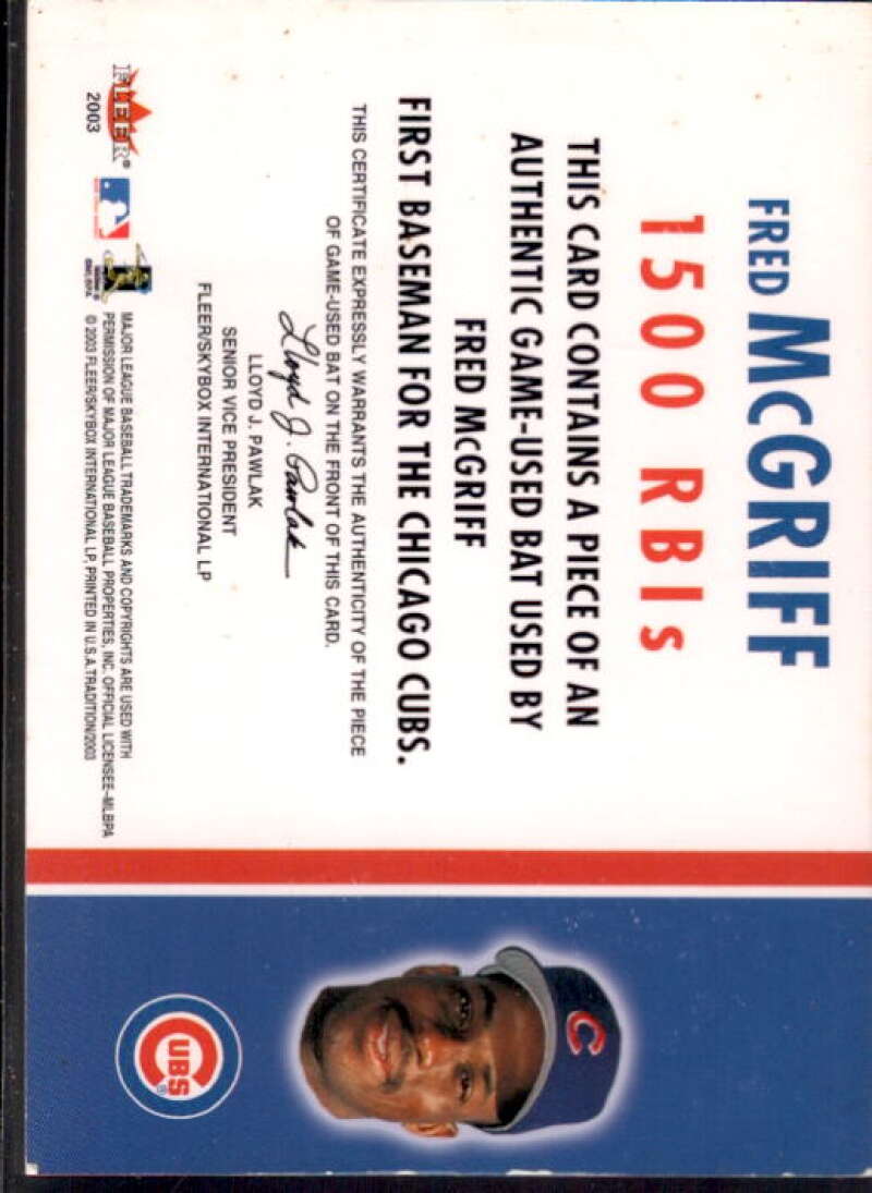 Fred McGriff Bat Card 2003 Fleer Tradition Milestones Game Used #FM  Image 2