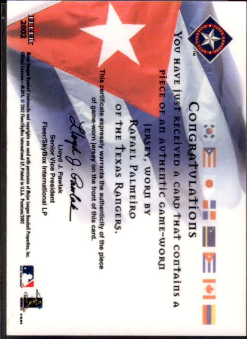 Rafael Palmeiro Jsy Card 2002 Fleer Premium International Pride Game Used #5  Image 2