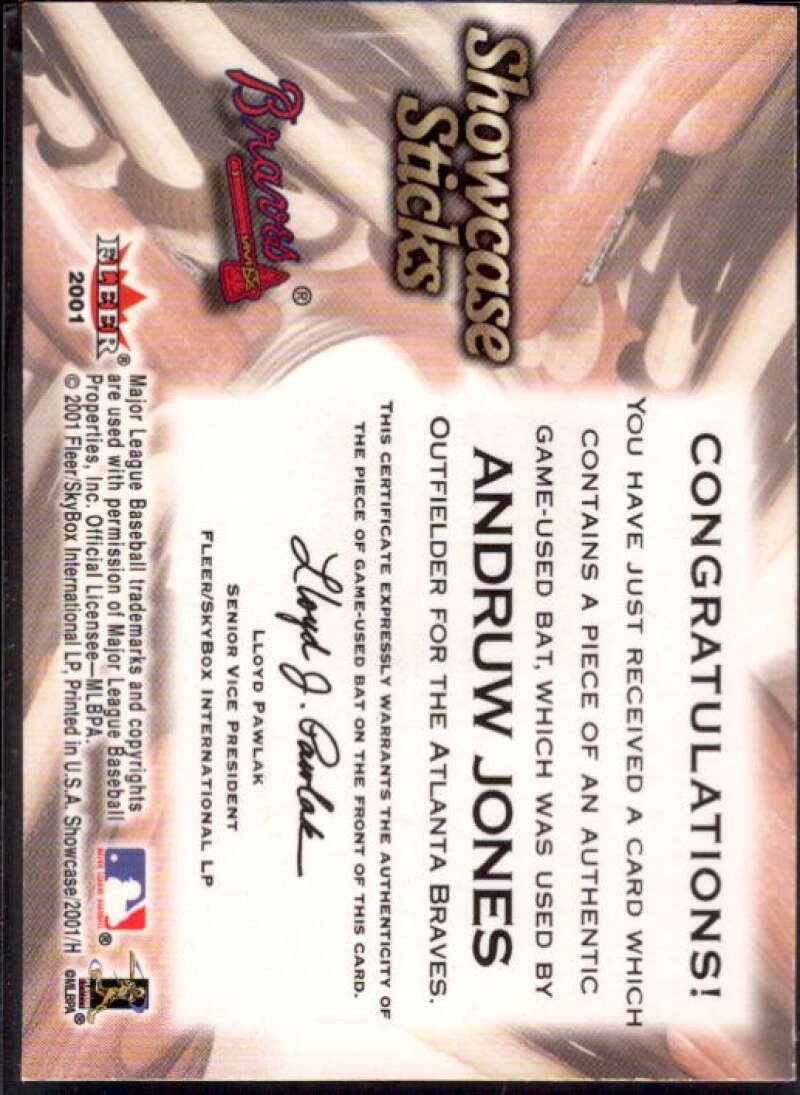 Andruw Jones Card 2001 Fleer Showcase Sticks #20  Image 2