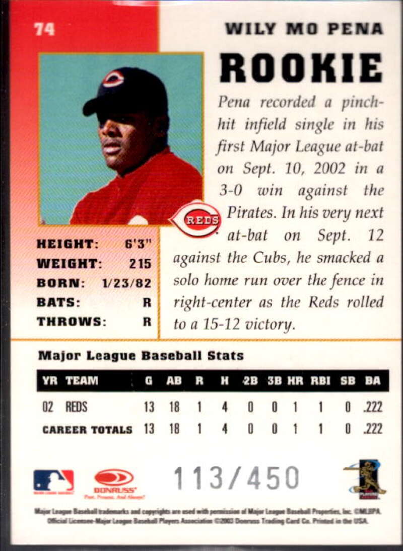 Wily Mo Pena Card 2003 Donruss Champions Autographs #74  Image 2