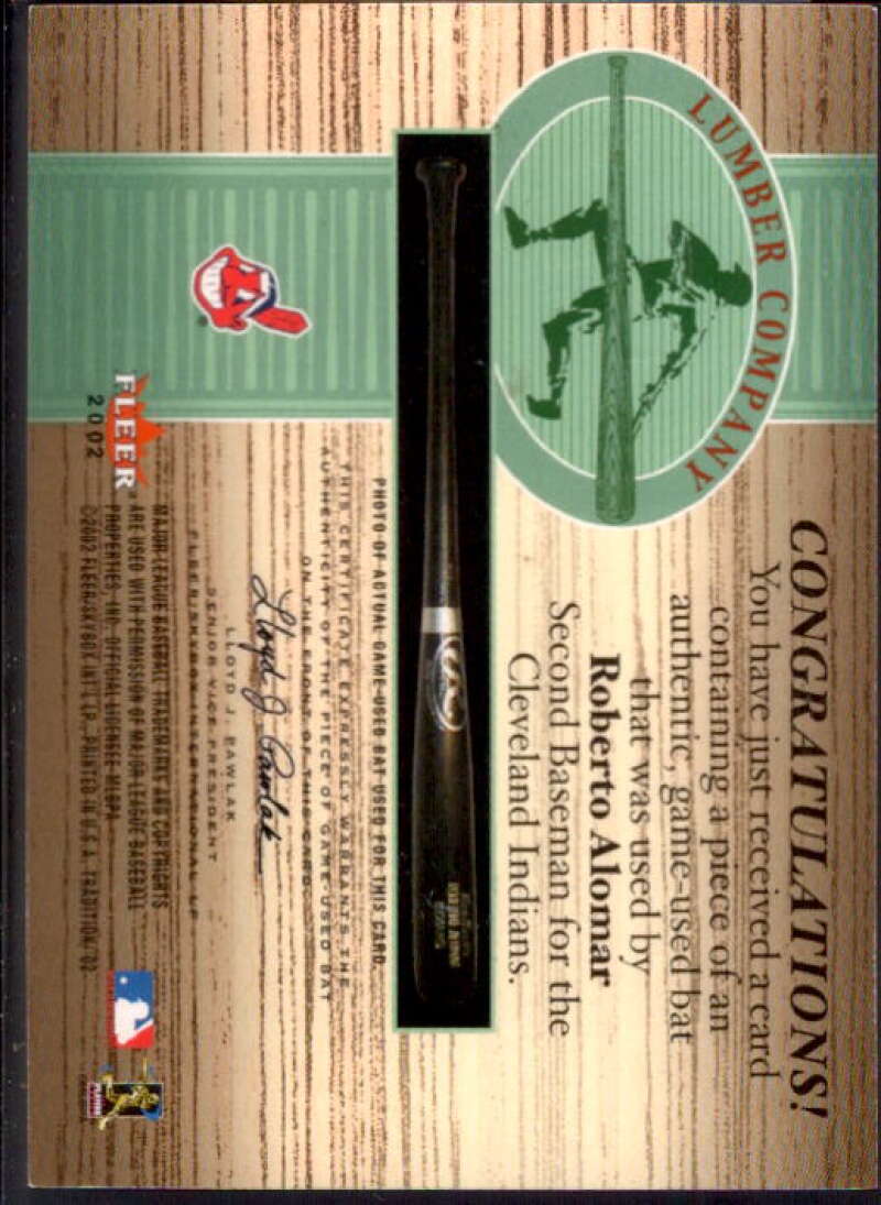 Roberto Alomar Card 2002 Fleer Tradition Lumber Company Game Bat #1  Image 2