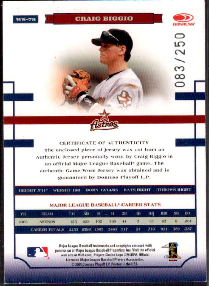 Craig Biggio Jsy Card 2004 Donruss World Series Material Fabric AL/NL #79  Image 2