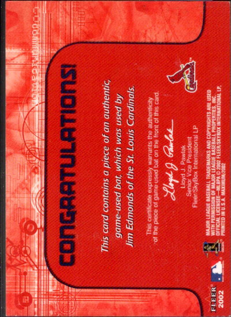 Jim Edmonds Card 2002 Fleer Maximum Power Bat #6  Image 2