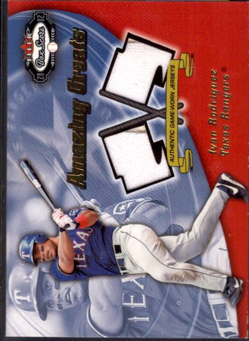 Ivan Rodriguez Card 2002 Fleer Box Score Amazing Greats Dual Swatch #11  Image 1