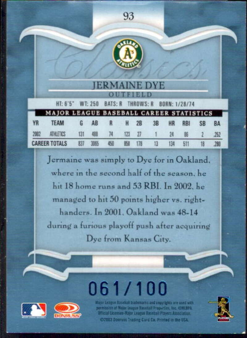 Jermaine Dye Card 2003 Donruss Classics Significant Signatures #93  Image 2