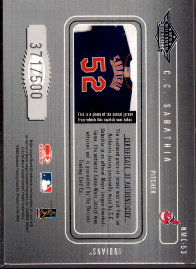 C.C. Sabathia Jsy Card 2002 Donruss Classics New Millennium Classics #53  Image 2