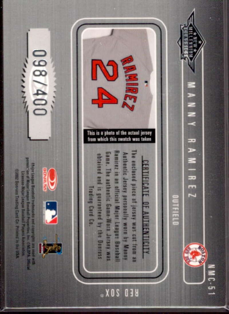 Manny Ramirez Jsy Card 2002 Donruss Classics New Millennium Classics #51  Image 2