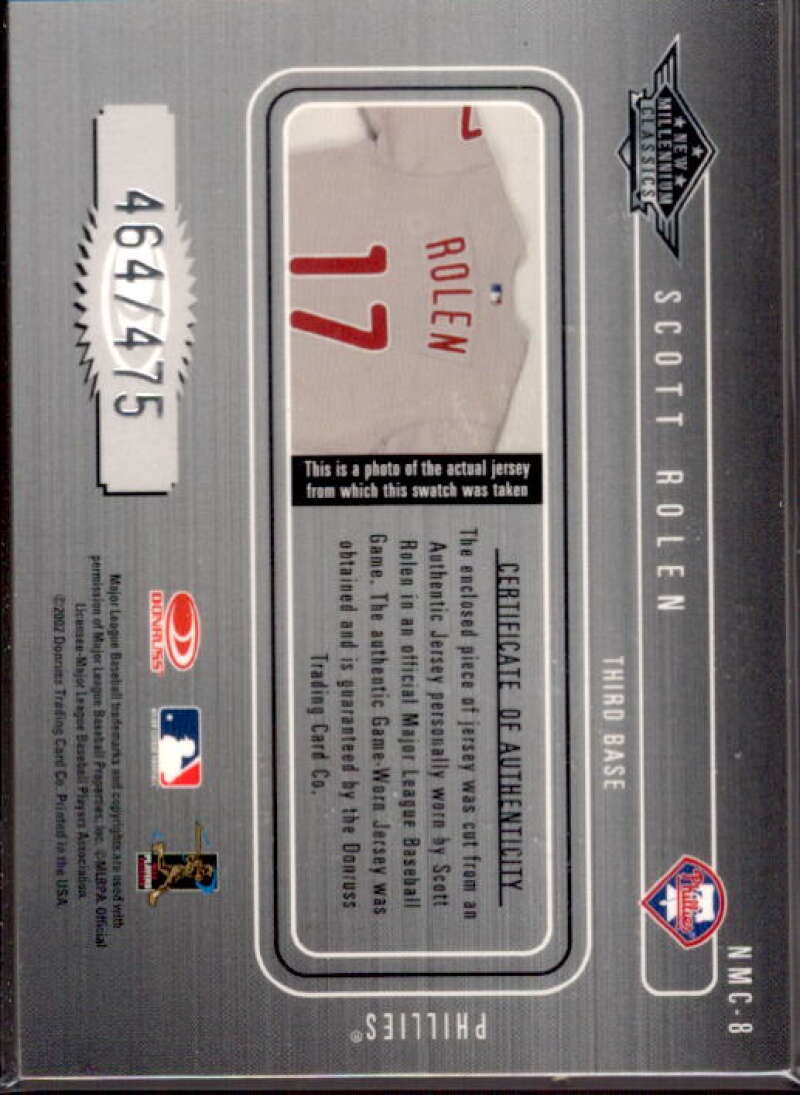 Scott Rolen Jsy Card 2002 Donruss Classics New Millennium Classics #8  Image 2