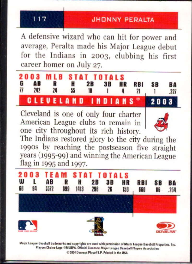 Jhonny Peralta Card 2004 Donruss Team Heroes Autographs #117  Image 2