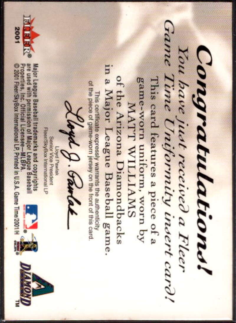 Matt Williams Card 2001 Fleer Game Time Uniformity #23  Image 2