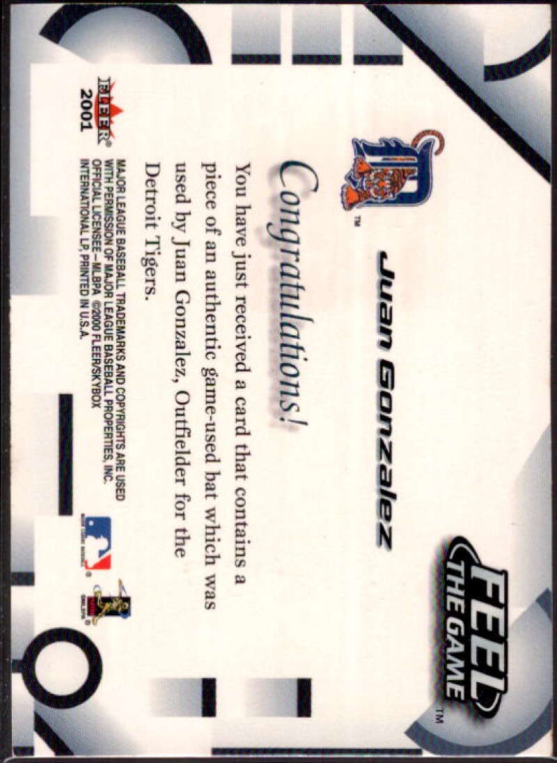 Juan Gonzalez Card 2001 Fleer Feel the Game #12  Image 2
