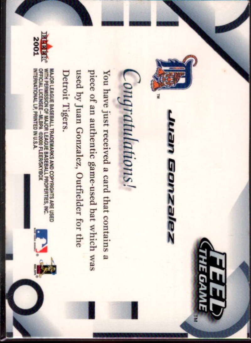 Juan Gonzalez Card 2001 Fleer Feel the Game #12  Image 2