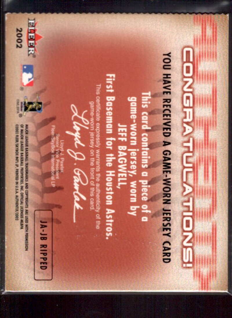 Jeff Bagwell Card 2002 Fleer Authentix Jersey AuthenTIX #JAJB  Image 2