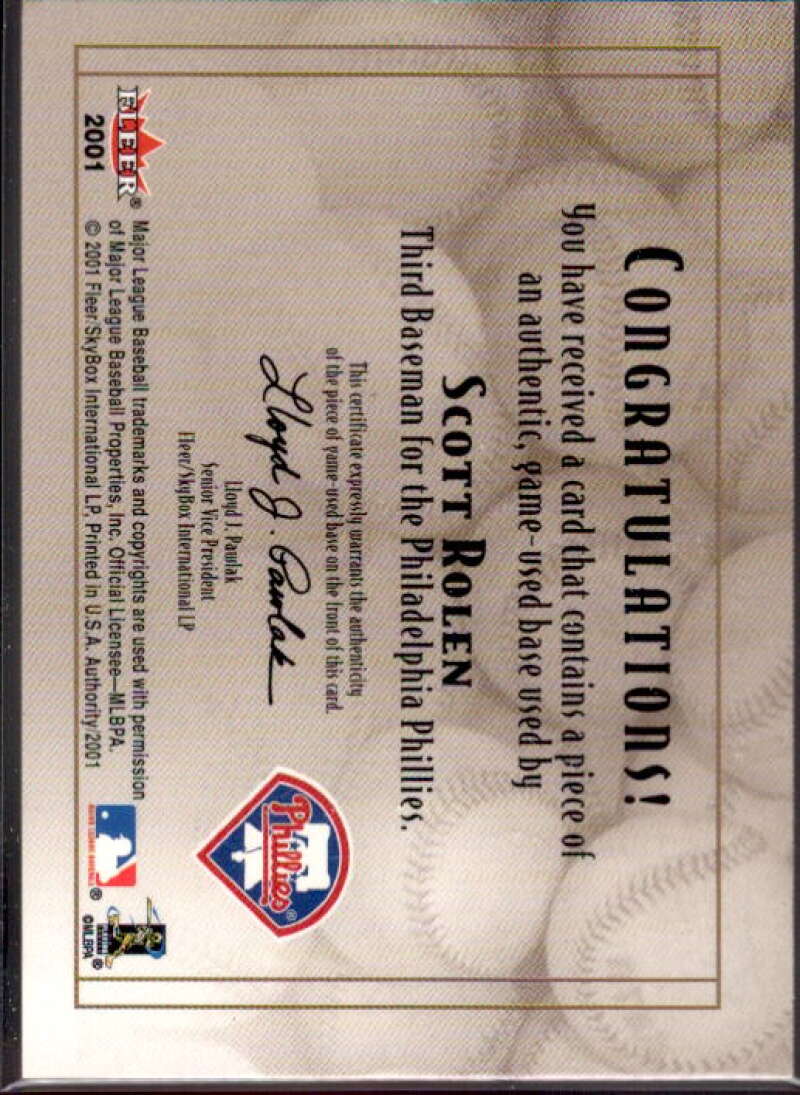 Scott Rolen Base Card 2001 Fleer Authority Diamond Cuts Memorabilia #90  Image 2