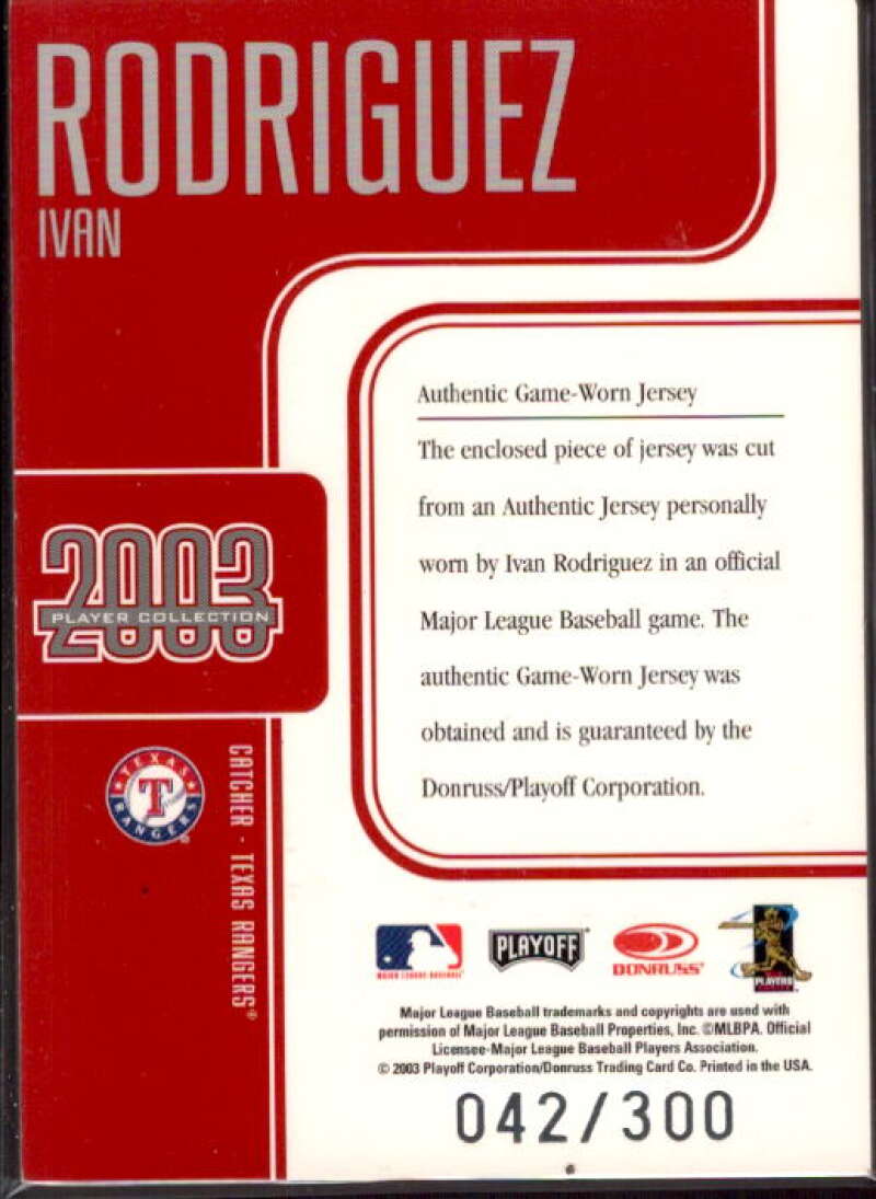 Ivan Rodriguez Jsy Card 2003 Studio Player Collection #79  Image 2