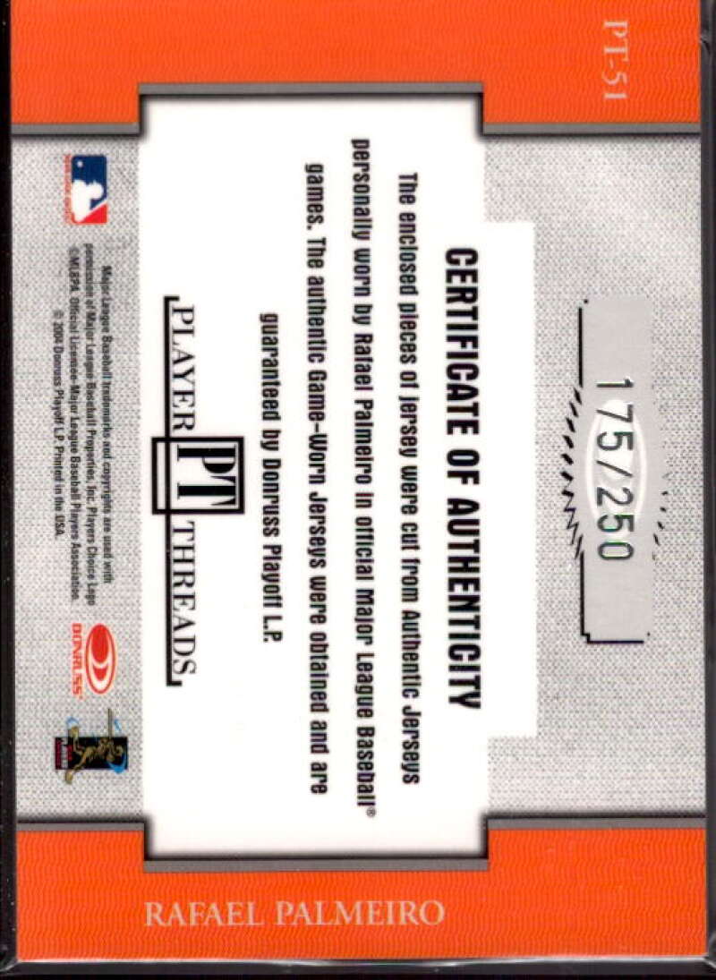 Rafael Palmeiro O's Card 2004 Throwback Threads Player Threads #51  Image 2