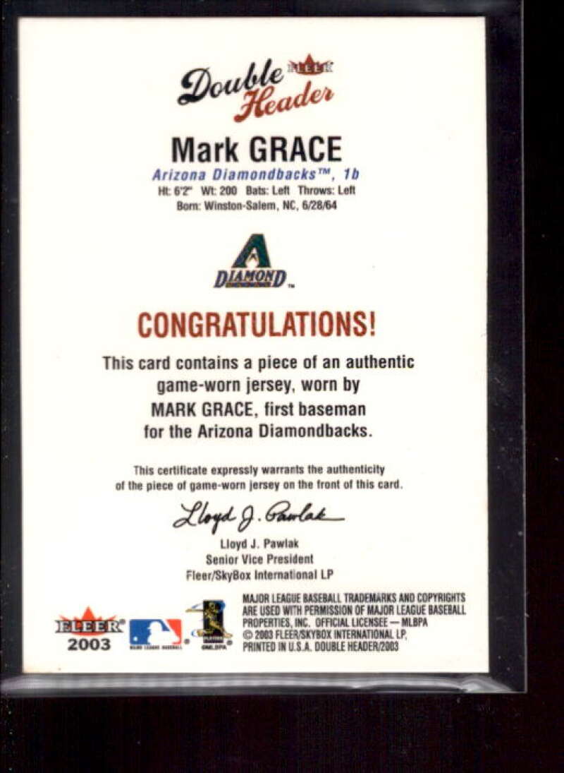 Mark Grace Jsy Card 2003 Fleer Double Header Flip Card Game Used #MG  Image 2