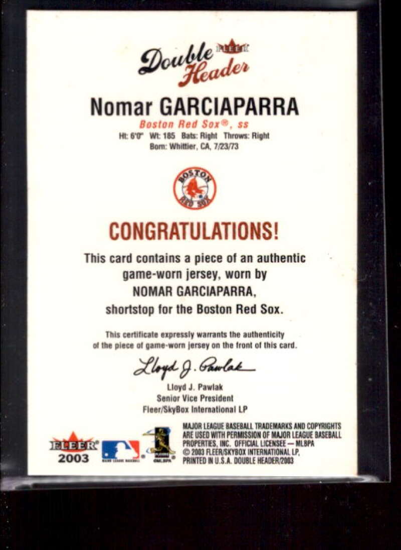 N.Garciaparra Jsy SP Card 2003 Fleer Double Header Flip Card Game Used #NG  Image 2