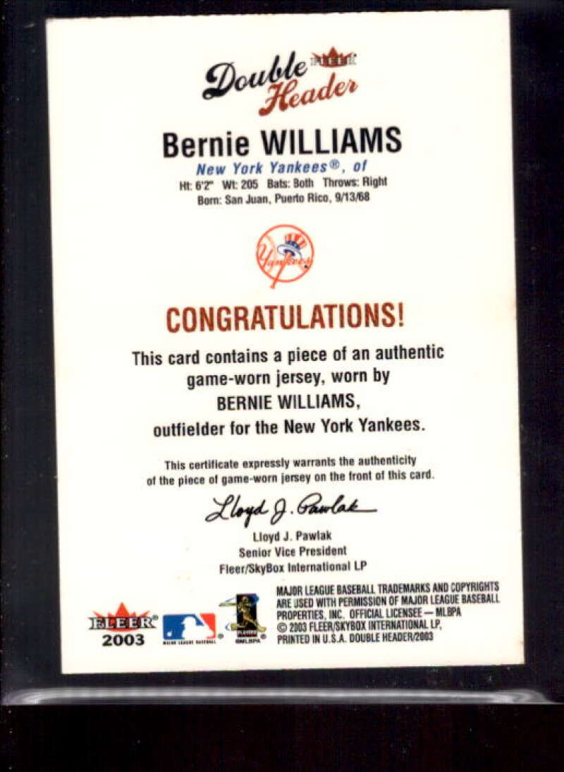Bernie Williams Jsy SP Card 2003 Fleer Double Header Flip Card Game Used #BW  Image 2