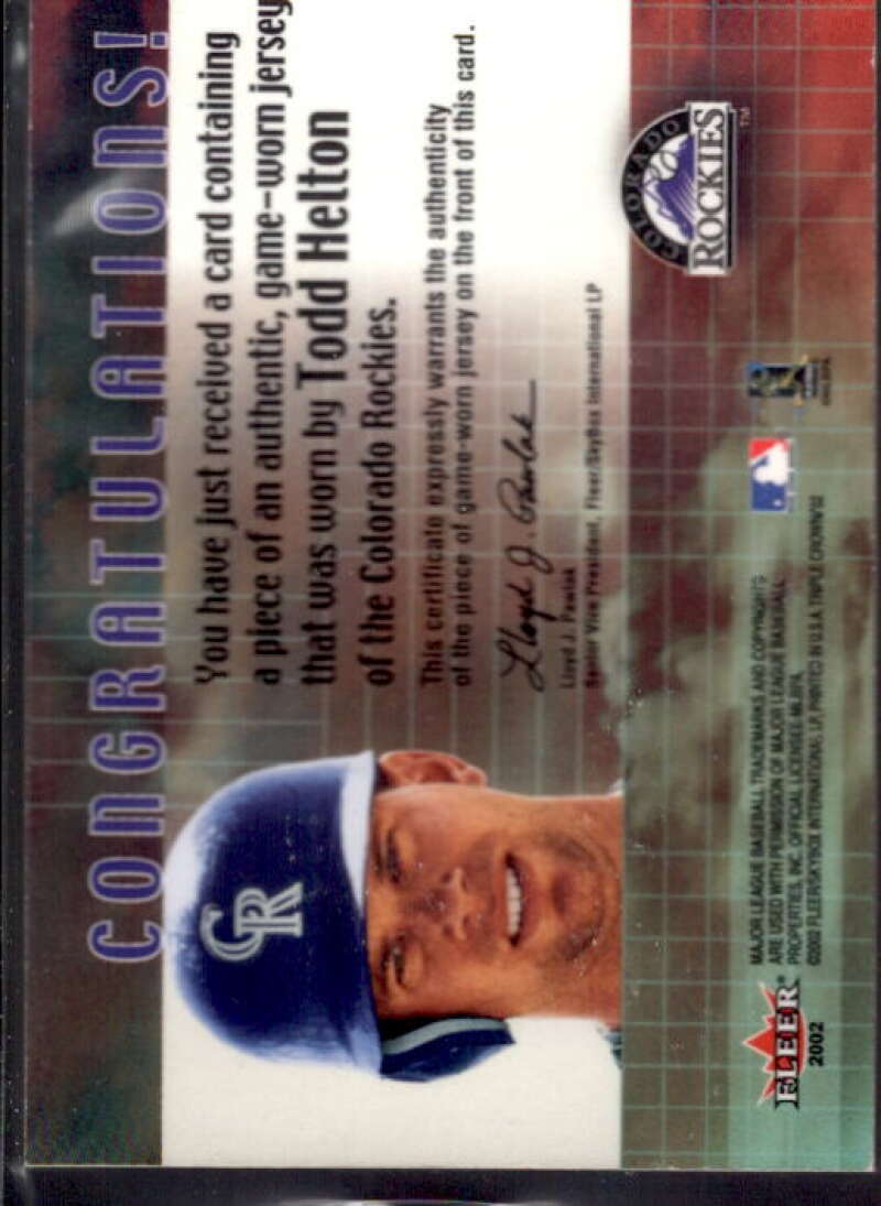 Todd Helton Jsy Card 2002 Fleer Triple Crown RBI Kings Game Used #7  Image 2