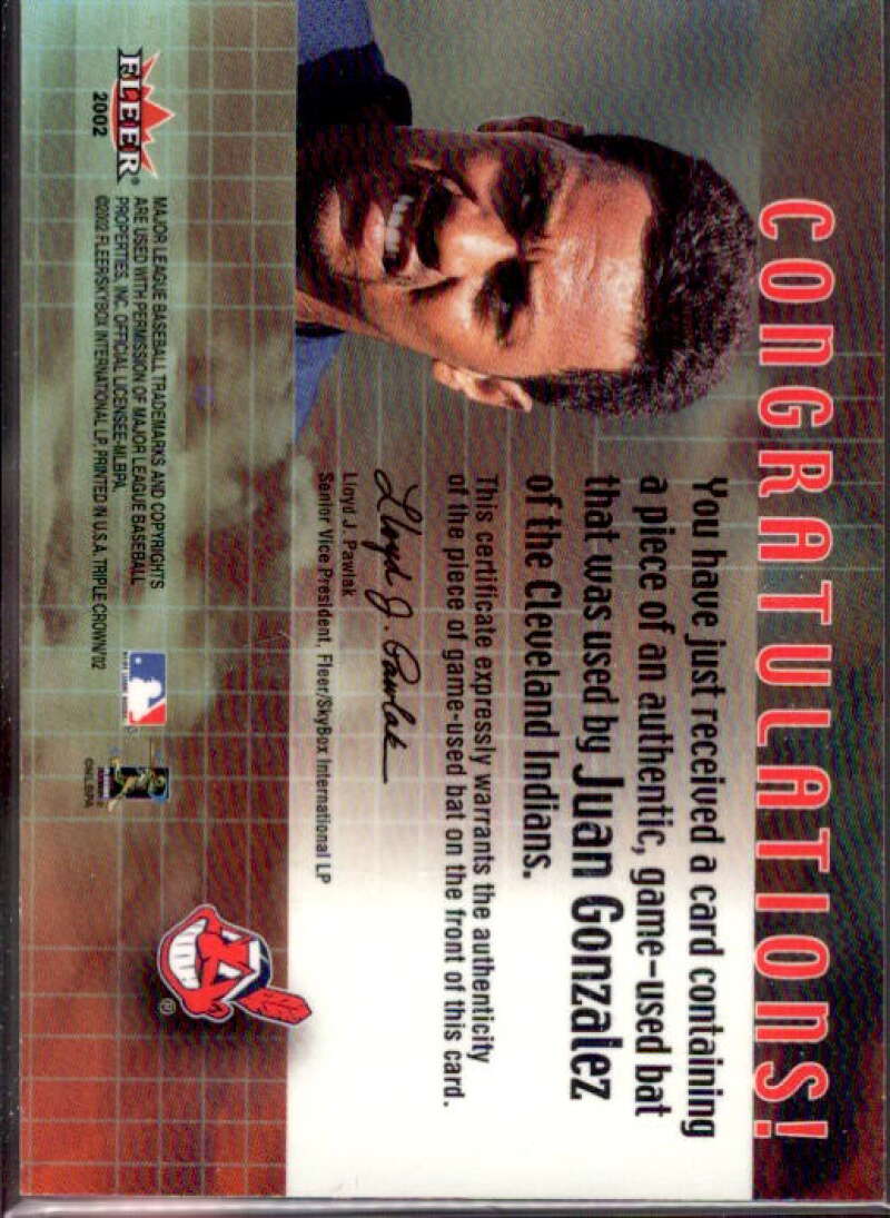 Juan Gonzalez Bat Card 2002 Fleer Triple Crown RBI Kings Game Used #5  Image 2