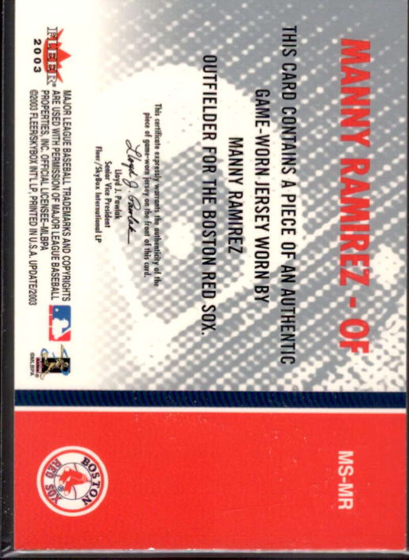 Manny Ramirez Card 2003 Fleer Tradition Update Milestones Game Jersey #MR  Image 2