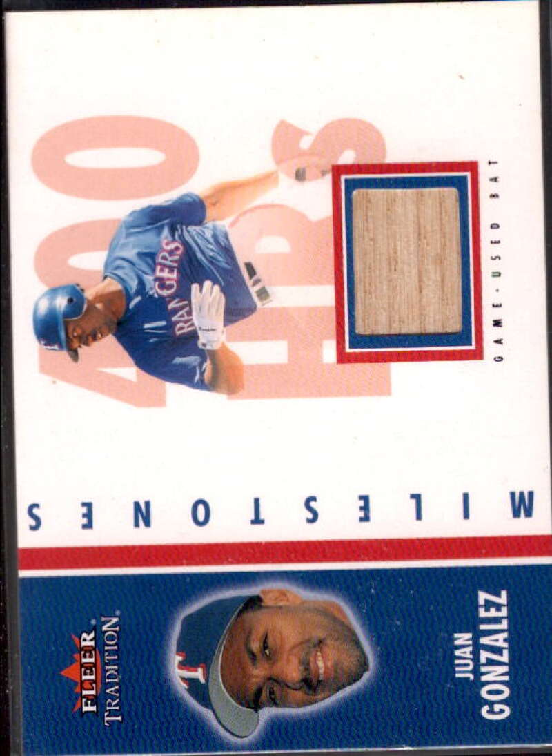 Juan Gonzalez Bat SP Card 2003 Fleer Tradition Milestones Game Used #JG  Image 1