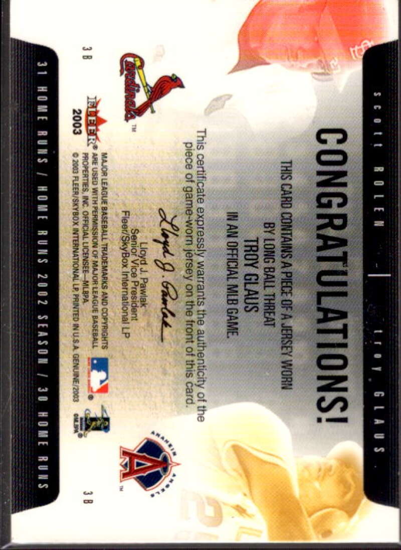 Rolen Card 2003 Fleer Genuine Longball Threats Single Swatch Glaus Jsy #  Image 2