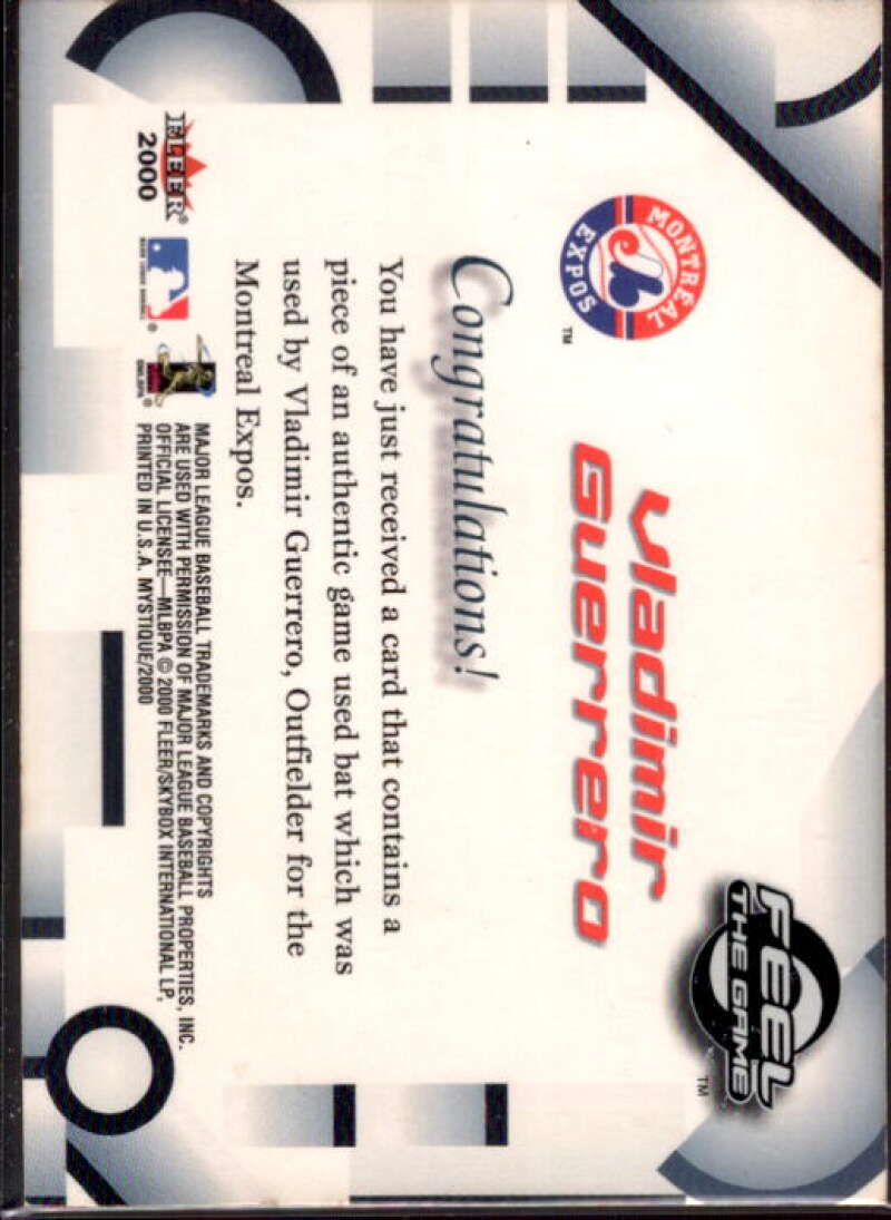 Vladimir Guerrero Bat Card 2000 Fleer Mystique Feel the Game #6  Image 2