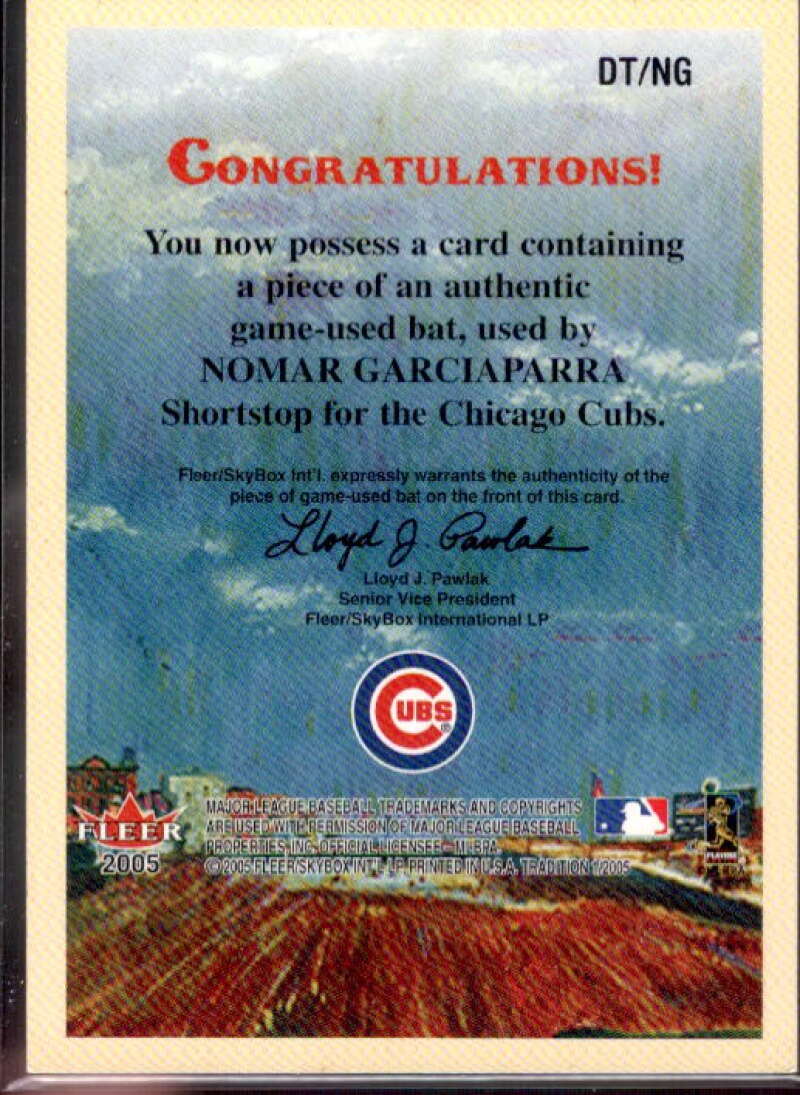 Nomar Garciaparra Bat Card 2005 Fleer Tradition Diamond Tributes Game Used #NG  Image 2