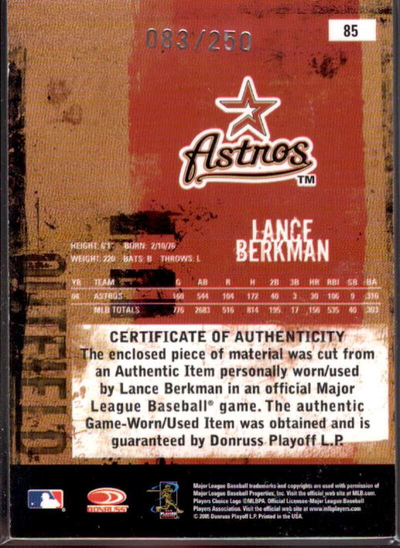 Lance Berkman Card 2005 Leather and Lumber Materials Bat #85  Image 2