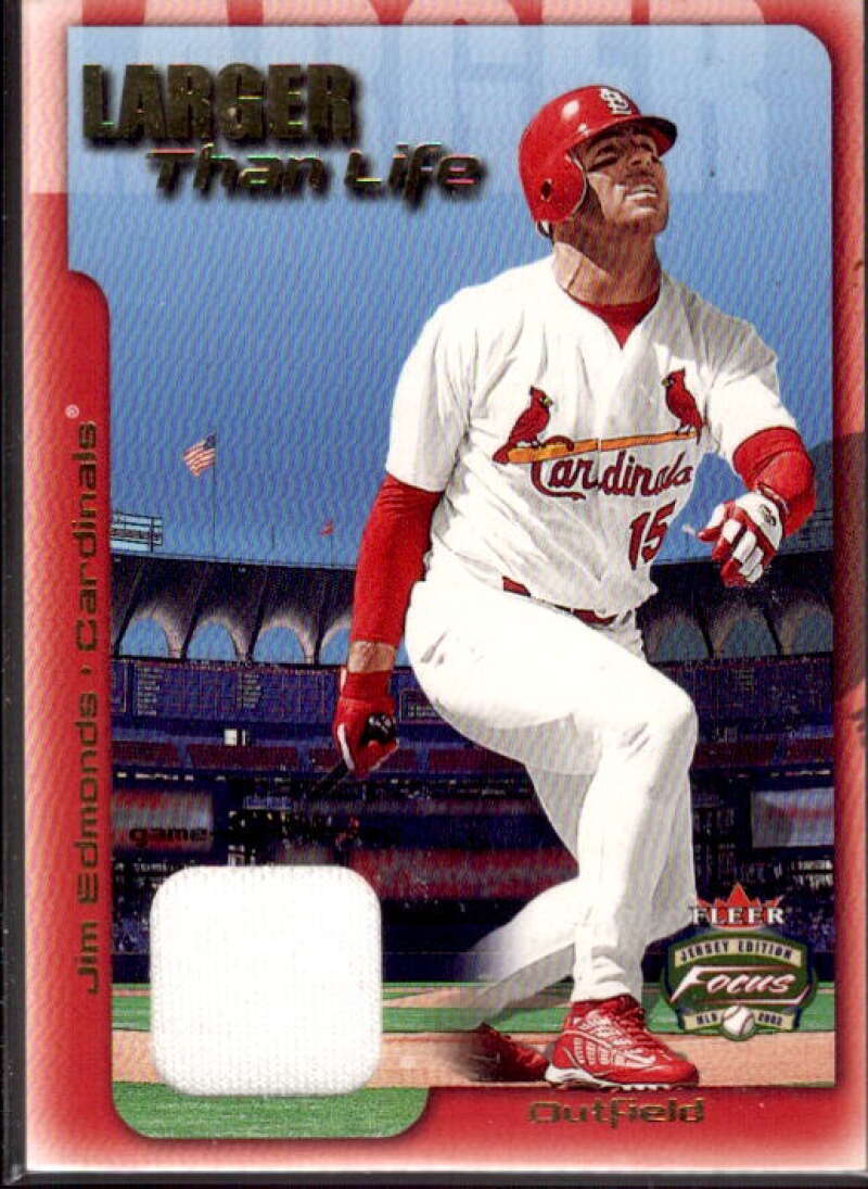 Jim Edmonds Jsy Card 2002 Fleer Focus JE Larger than Life Game Used #2  Image 1