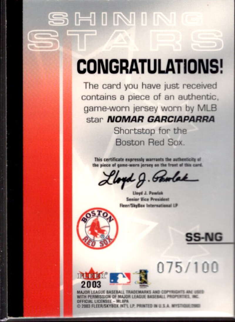 Nomar Garciaparra Card 2003 Fleer Mystique Shining Stars Jersey #NG  Image 2