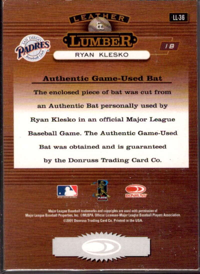 Ryan Klesko Card 2001 Studio Leather and Lumber #LL36  Image 2