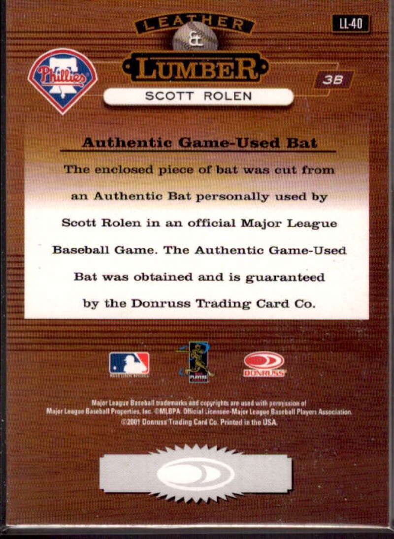 Scott Rolen Card 2001 Studio Leather and Lumber #LL40  Image 2