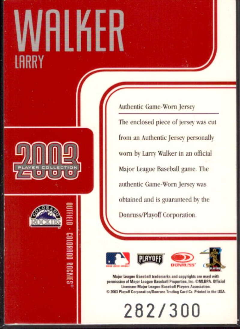 Larry Walker Jsy Card 2003 Studio Player Collection #93  Image 2