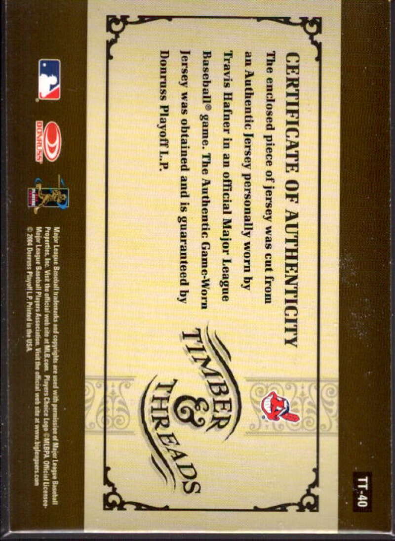 Travis Hafner Card 2005 Donruss Timber and Threads Jersey #40  Image 2