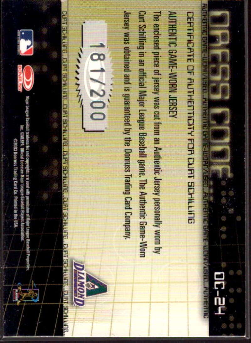 Curt Schilling Jsy Card 2003 Donruss Classics Dress Code #24  Image 2