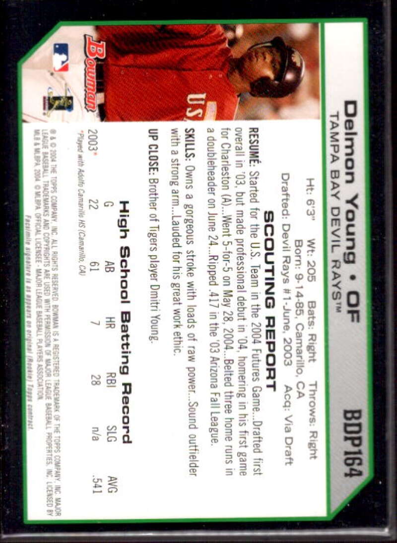 Delmon Young Card 2004 Bowman Draft Futures Game Jersey Relics #164  Image 2