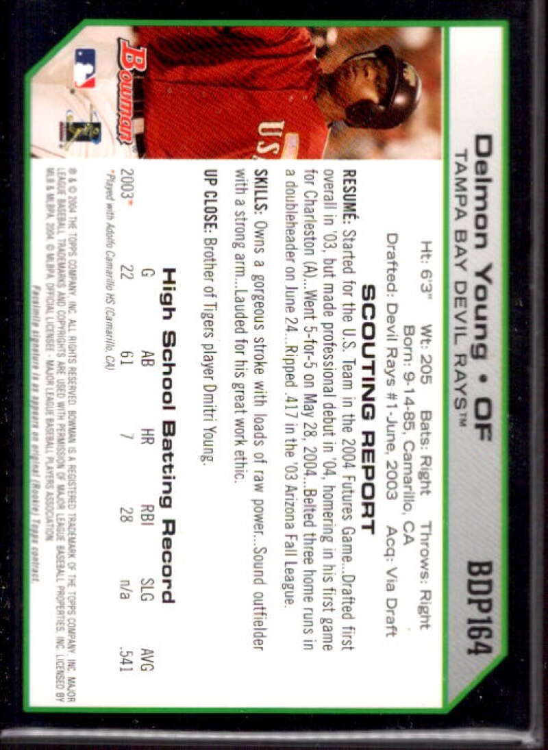 Delmon Young Card 2004 Bowman Draft Futures Game Jersey Relics #164  Image 2