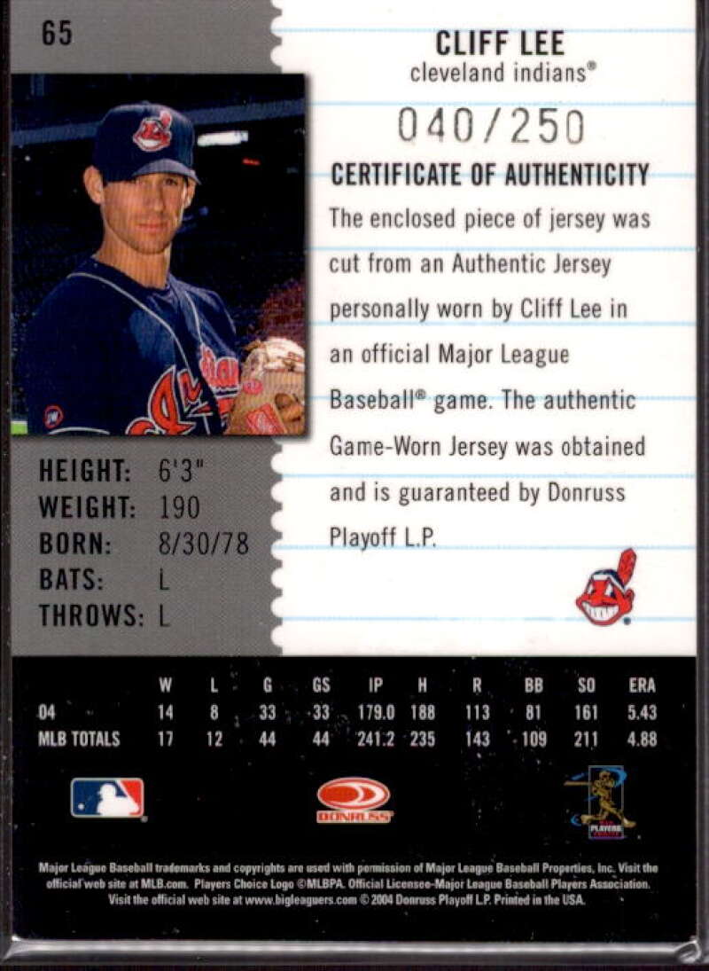 Cliff Lee Jsy Card 2005 Leaf Century Material Fabric Position #65  Image 2