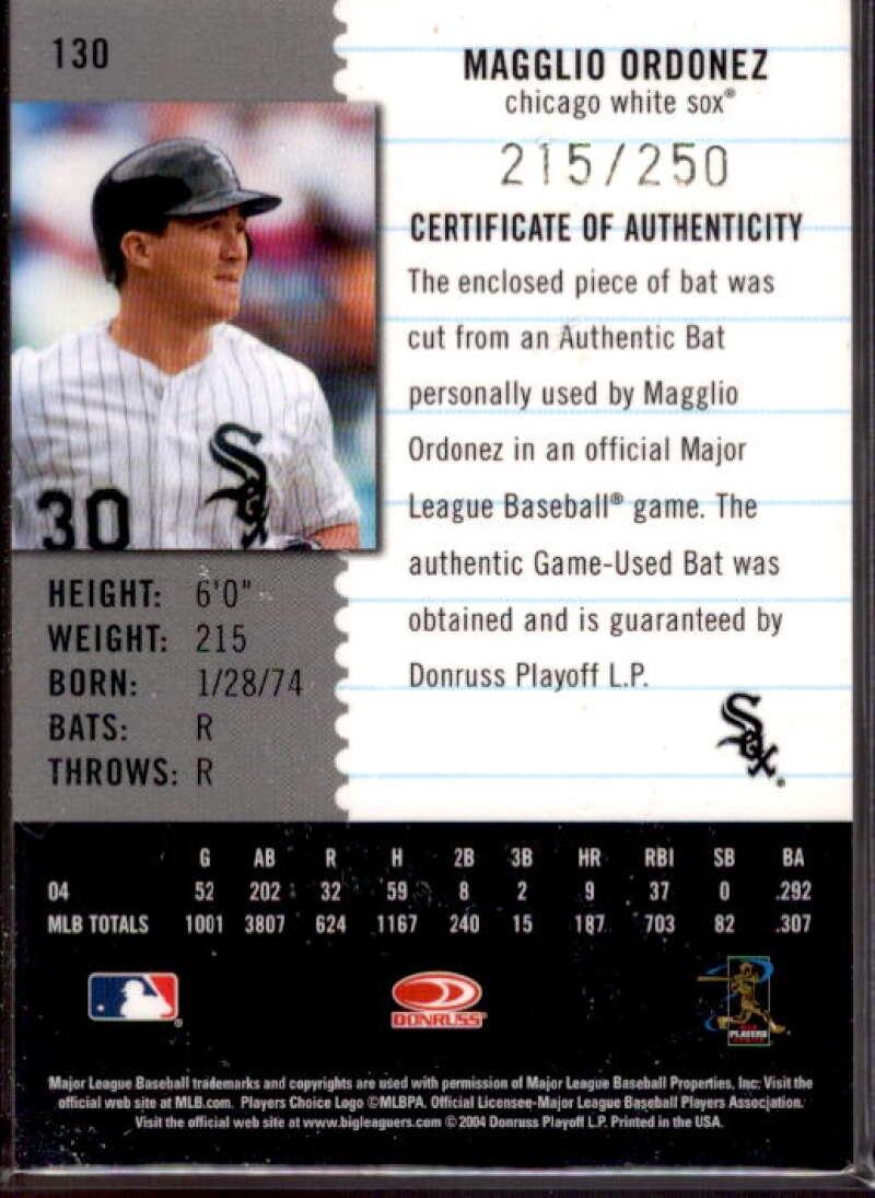 Magglio Ordonez Card 2005 Leaf Century Material Bat #130  Image 2