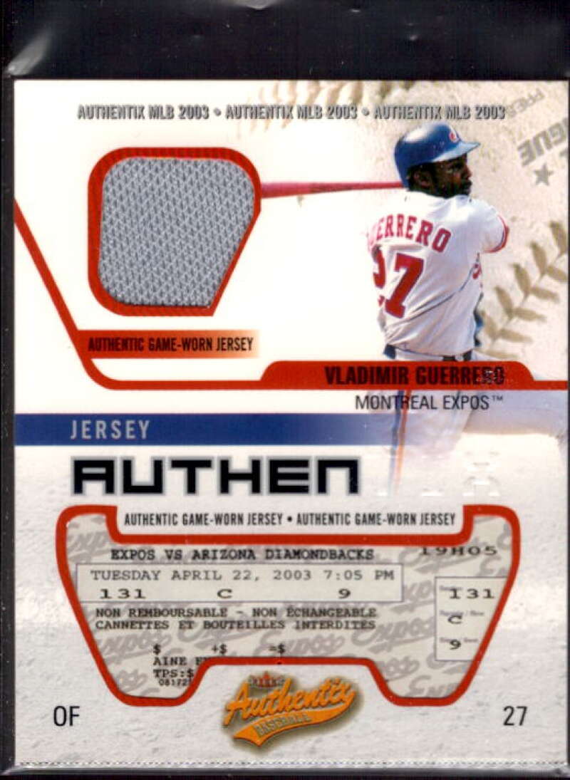 Vladimir Guerrero Card 2003 Fleer Authentix Game Jersey #VG  Image 1