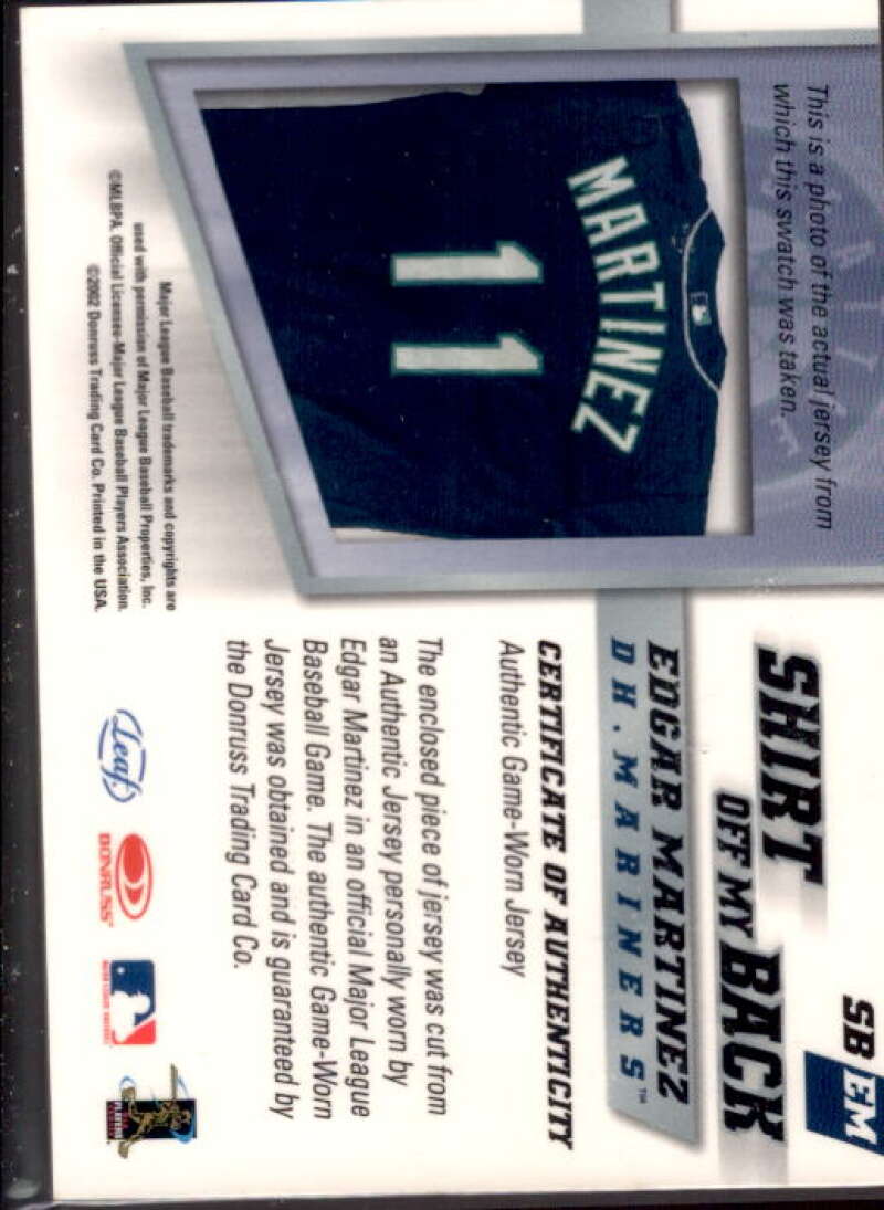 Edgar Martinez SP Card 2002 Leaf Shirt Off My Back #EM  Image 2