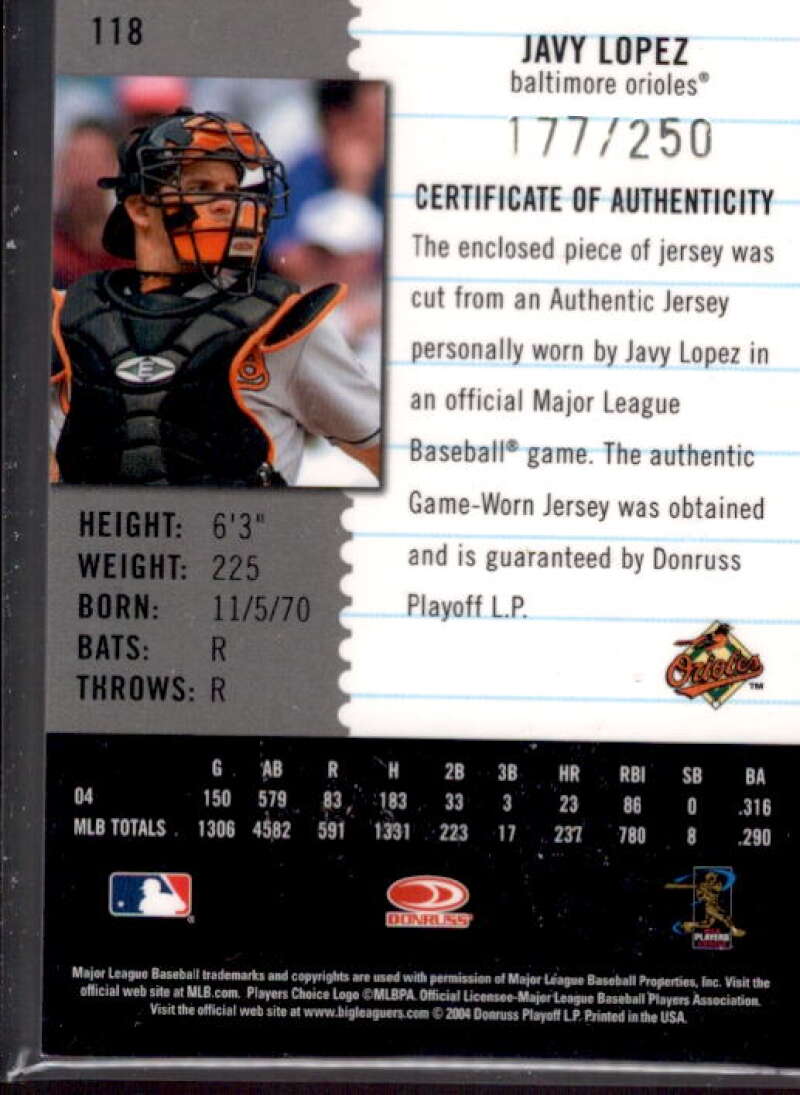 Javy Lopez Jsy Card 2005 Leaf Century Material Fabric Position #118  Image 2